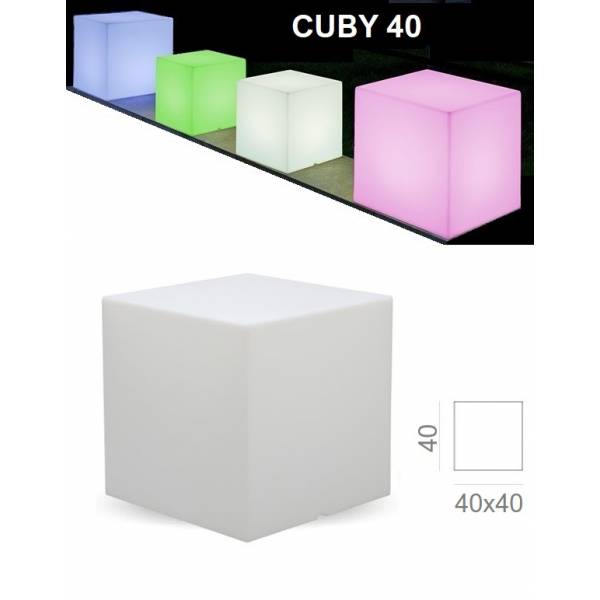 Cube lumineux exterieur solaire ou rechargeable CUBY 40 blanc sans fil LED RGBW 128 couleurs IP65