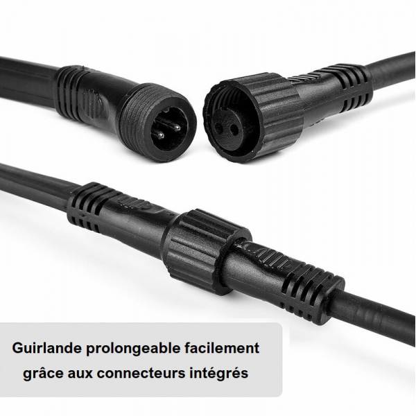 Guirlande guinguette extérieur IP65 10M 20 douilles E27 câble plat noir connectable professionnelle