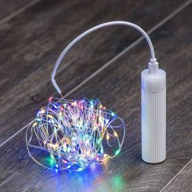 Guirlande lumineuse 10M à batterie rechargeable USB 100 MicroLED multicolore 8 modes fil métal argenté IP44