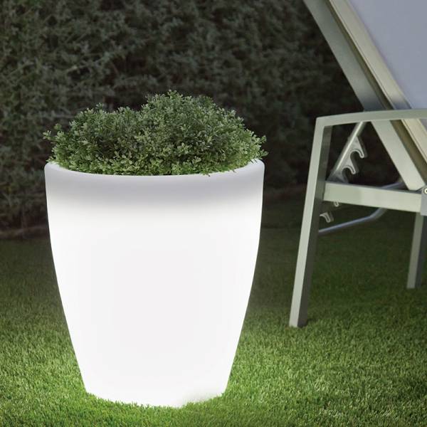Pot de fleurs lumineux exterieur solaire ou rechargeable VIOLETA 40 blanc LED RGBW sans fil 15L IP65