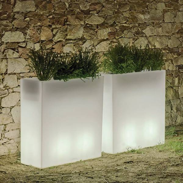 Jardinière lumineuse extérieure rectangulaire blanche JUNCO LED E27 blanc froid 39 litres IP65 230V