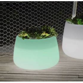 Pot de fleurs lumineux exterieur solaire ou batterie CAMELIA 60 blanc sans fil LED RGBW 29 litres IP65