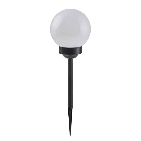 Borne piquet solaire boule blanche 15cm LED blanc neutre extérieur capteur crépusculaire