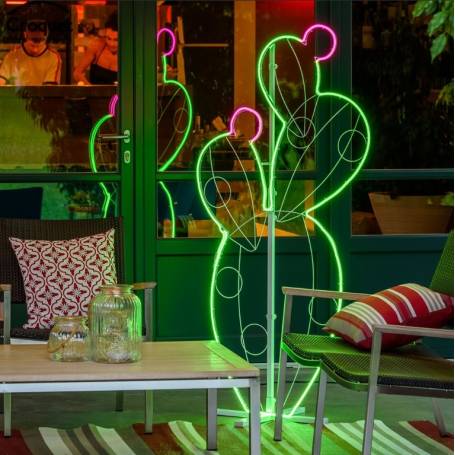 Location Figuier de barbarie lumineux vert et rose pour terrasse jardin néon LED extérieur