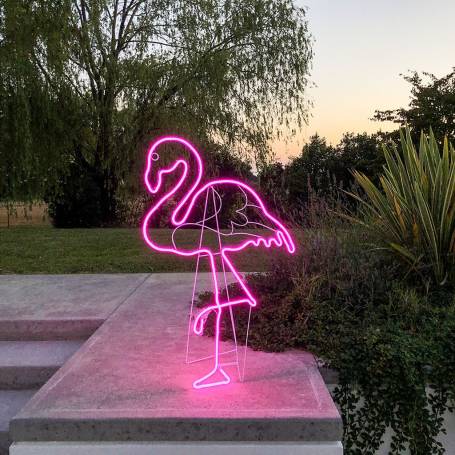 Location Flamant Rose Droit lumineux néon LED déco jardin piscine terrasse parc IP44 extérieur