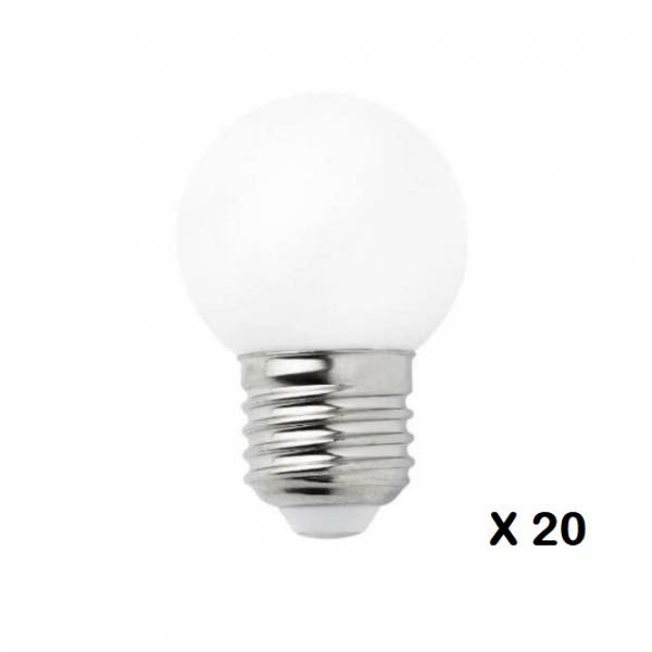 Guirlande extérieure 20 mètres guinguette IP65 20 ampoules plastique 1W blanc chaud LED câble plat noir connectable PRO