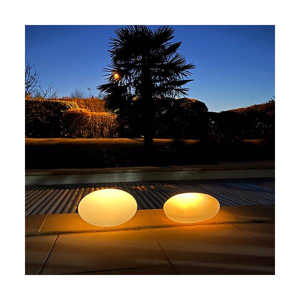 Galet lumineux solaire flottant ou à piquer extérieur 40cm LED RGB et blanc étanche IP67 Leblanc Chromex