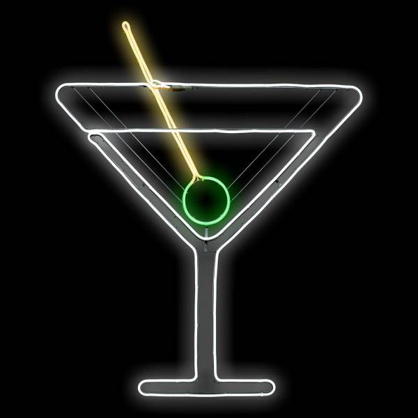 Location verre lumineux cocktail martini avec olive néon LED déco pour bar restaurant discothèque