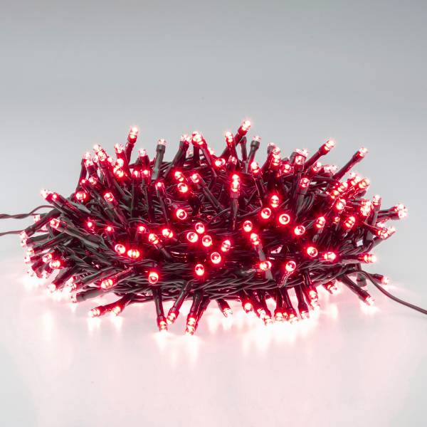 Guirlande lumineuse rouge 12,5M 300 LED 8 jeux de lumière câble vert minuteur