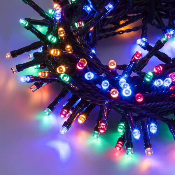 Guirlande lumineuse multicolore 24,5M 600 LED 8 jeux mémoire timer verte extérieure