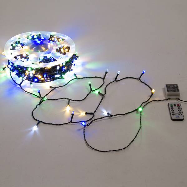 Guirlande extérieure 50m 500 LED Diamant multicolore 8 jeux dimmable télécommande câble vert