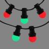 Guirlande guinguette de Noël rouge et vert 10M 20 ampoules LED plastique 1W câble plat noir IP65 connectable