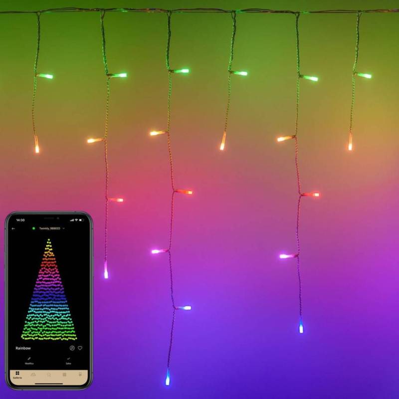 Guirlande stalactite connectée 5M H60cm Twinkly LED RGB extérieur câble blanc Rainbow arc en ciel