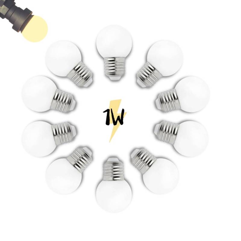 Lot de 10 Ampoules 1W LED blanc chaud Guinguette E27 G45 plastique professionnelle