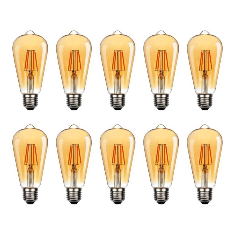 Lot de 10 Ampoule vintage LED filament 4W 2700 kelvin blanc chaud verre ambrée E27 ST64