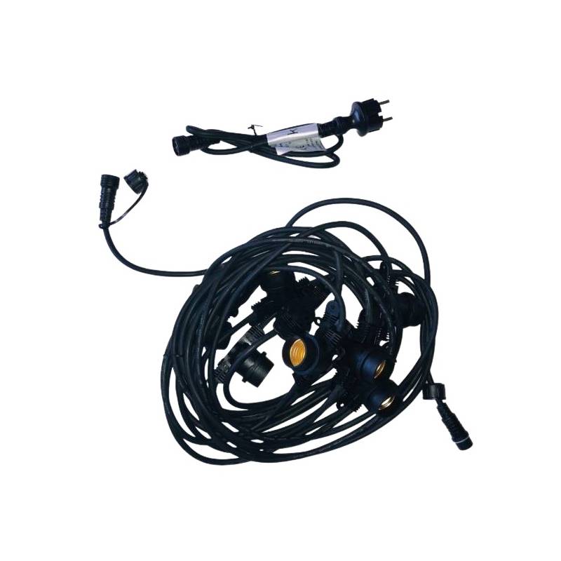 Guirlande Guinguette câble noir 50M 50 portes ampoule E27 extensible