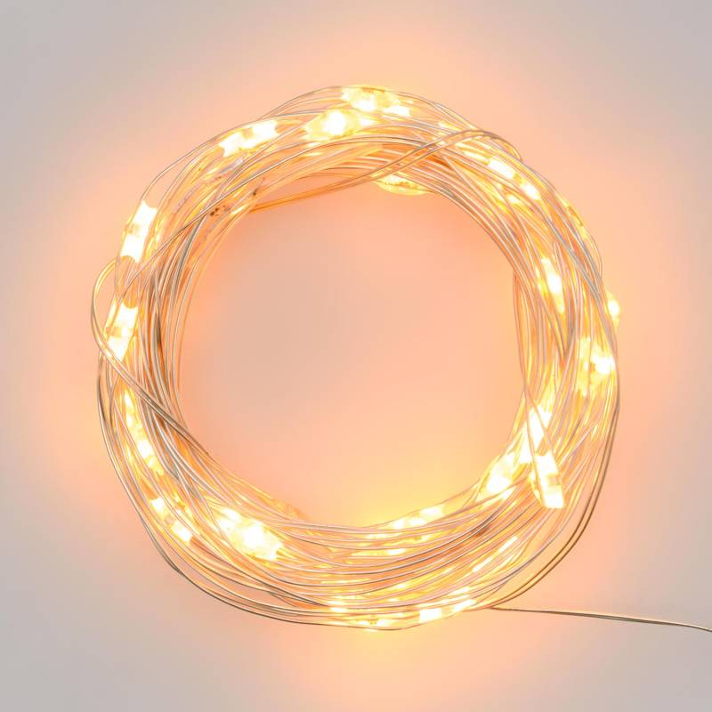 Guirlande lumineuse à piles 4m 40 MicroLED blanc chaud lumière fixe fil métal argenté