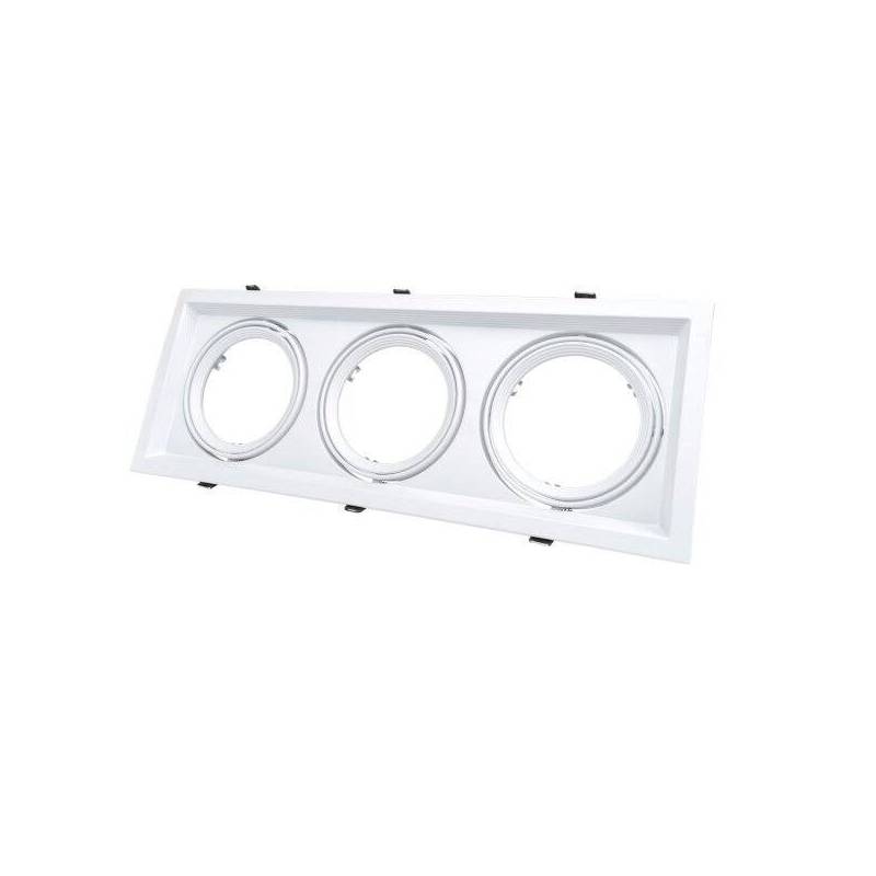 Support spot encastrable rectangulaire blanc AR111 480X180 mm 3 lampes orientables 