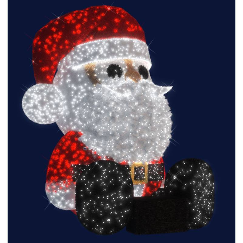 Décor géant Père Noël lumineux 3D rouge avec fauteuil H3,4m LED blanc froid scintillant 24V