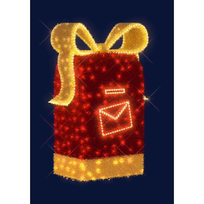 Occasion Décor géant lumineux 3D Boite aux lettres Santa cadeaux rouge et jaune H1,5m LED blanc froid scintillant 24V