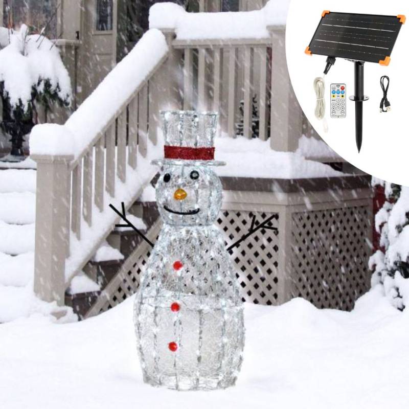 Bonhomme de neige lumineux Solaire 3D H90cm 180 LED blanc froid 8 jeux lumières IP44 SMART Connect Lotti 31V