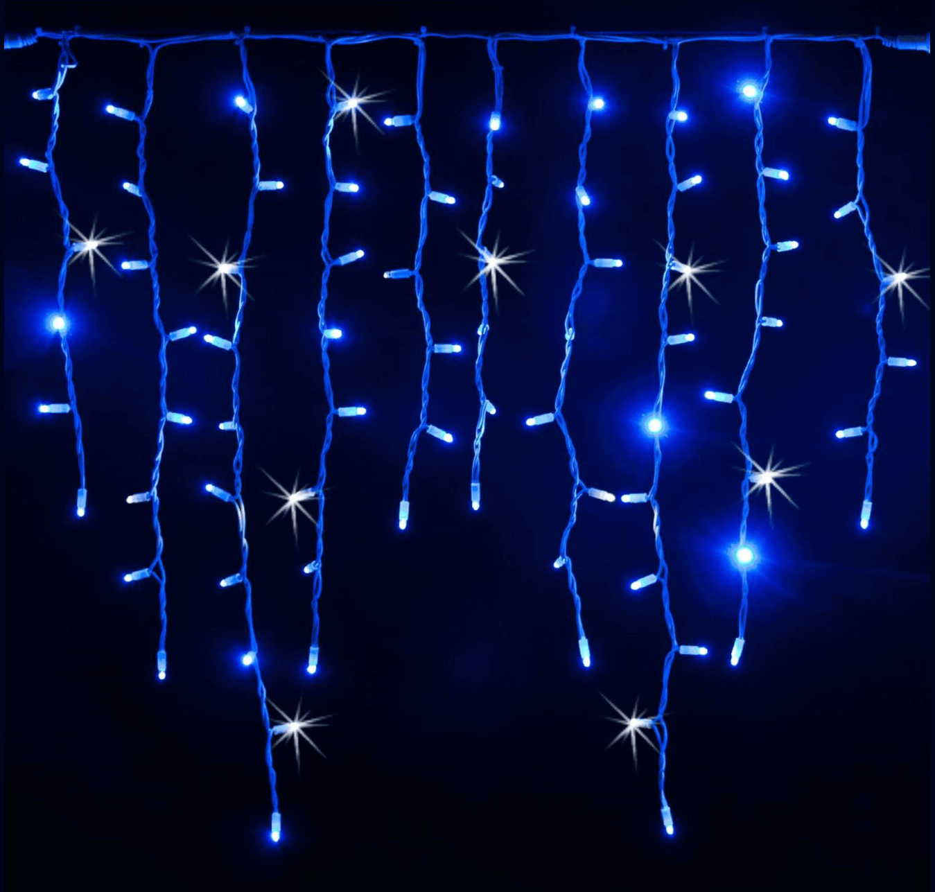 Guirlande LED stalactite flash 3M bleue et blanc froid raccordable h90