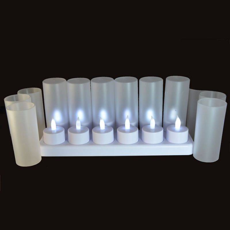 Set de 12 bougies rechargeable avec photophore blanc froid