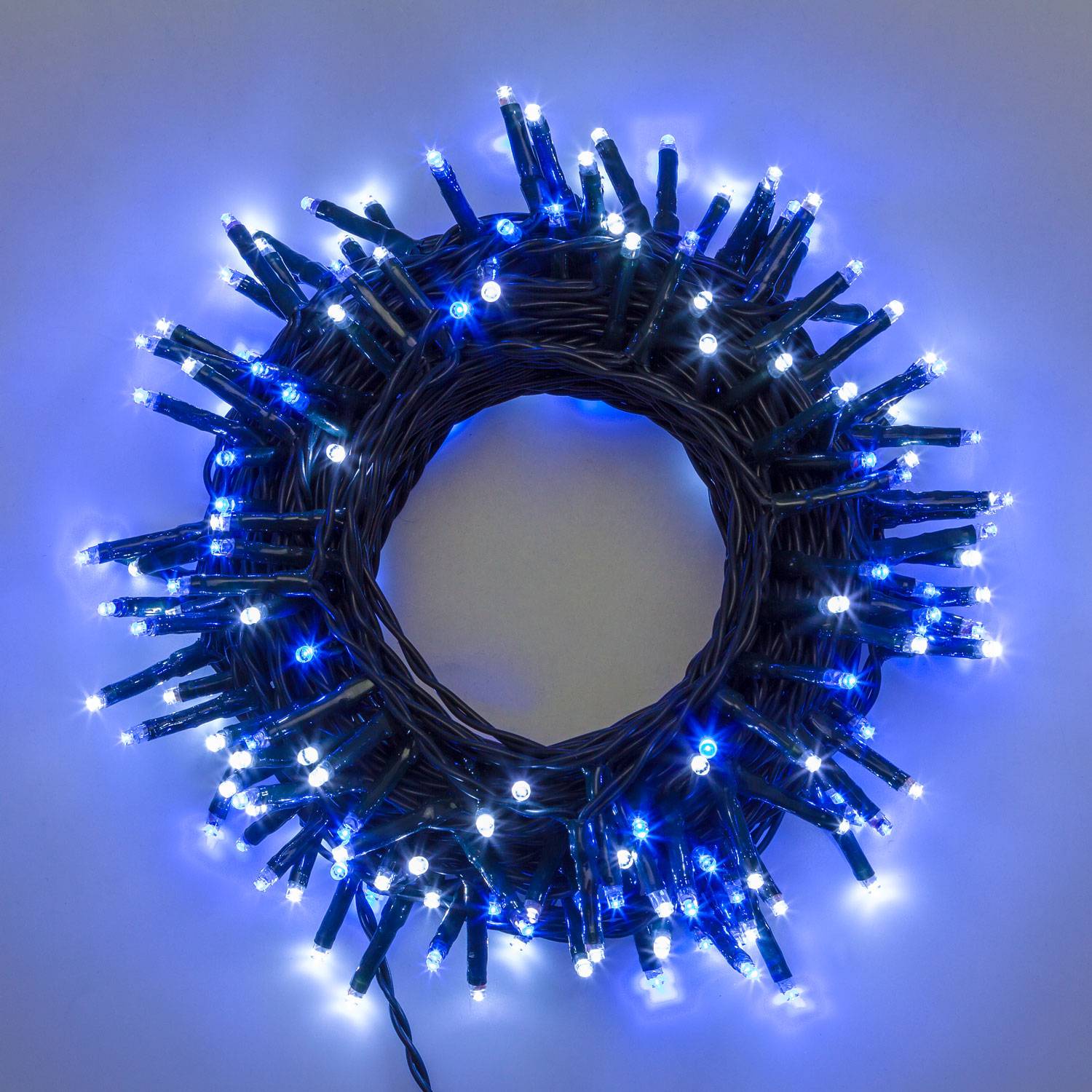 Guirlande lumineuse 25 m 360 mini LED blanc froid et bleu 8 programmes  d'animation câble vert