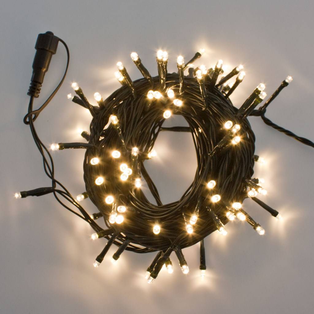 Guirlande Lumineuse à Piles 100 LED Blanc Chaud sur Câble Vert