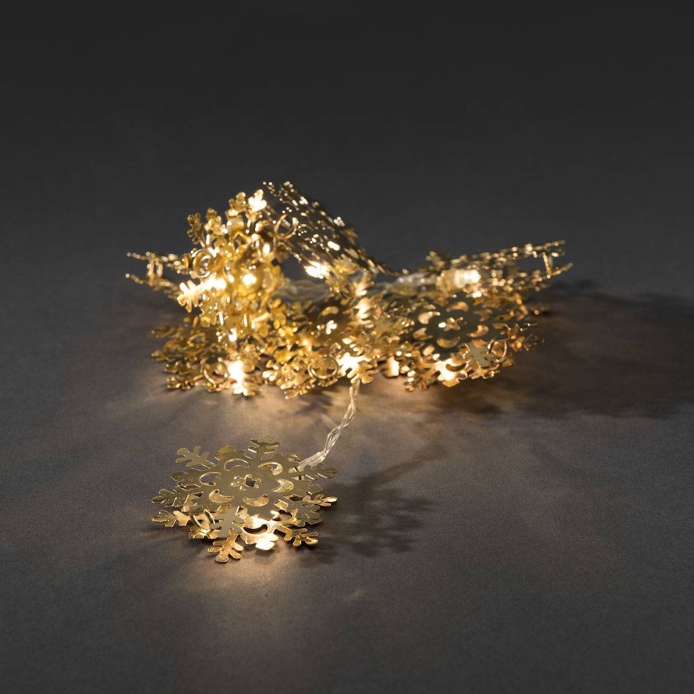 Guirlande lumineuse flocons de neige métal doré piles 1M 10 LED