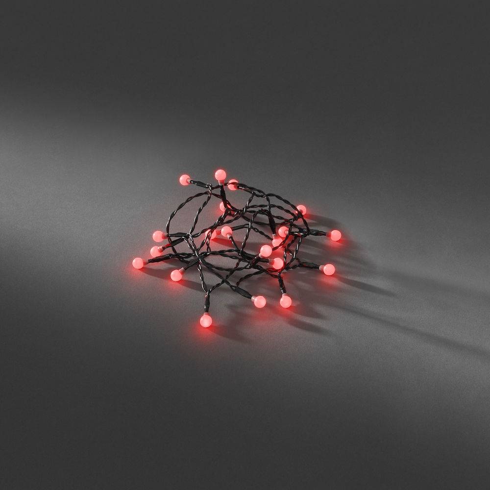 Guirlande mini boules rouge à piles 1,5M 20 LED câble noir timer Konstsmide