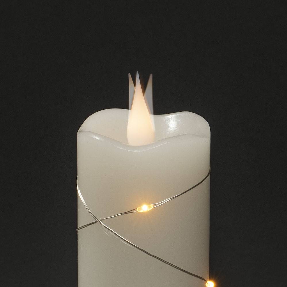 Bougie lumineuse en cire blanc fil argenté flamme 3D minuterie 17.8 cm 10  LED blanc chaud