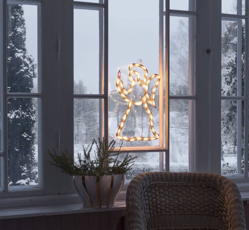Silhouette fenêtre lumineuse ange de noël 50cm 50 LED blanc chaud