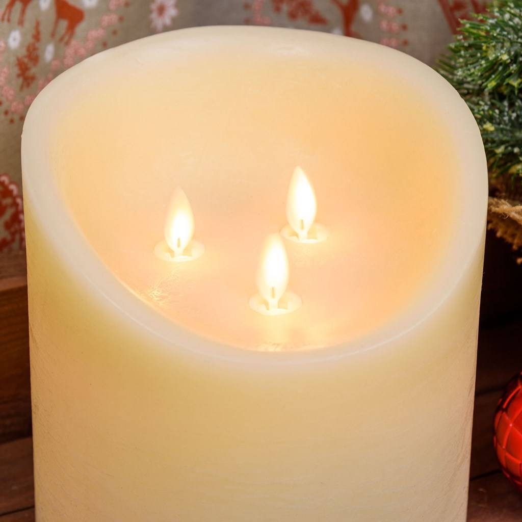 Lot de 3 bougies ivoire en cire rustique, flamme mobile, h 12,5-15-17,5, Ø  5,2 cm, télécommande