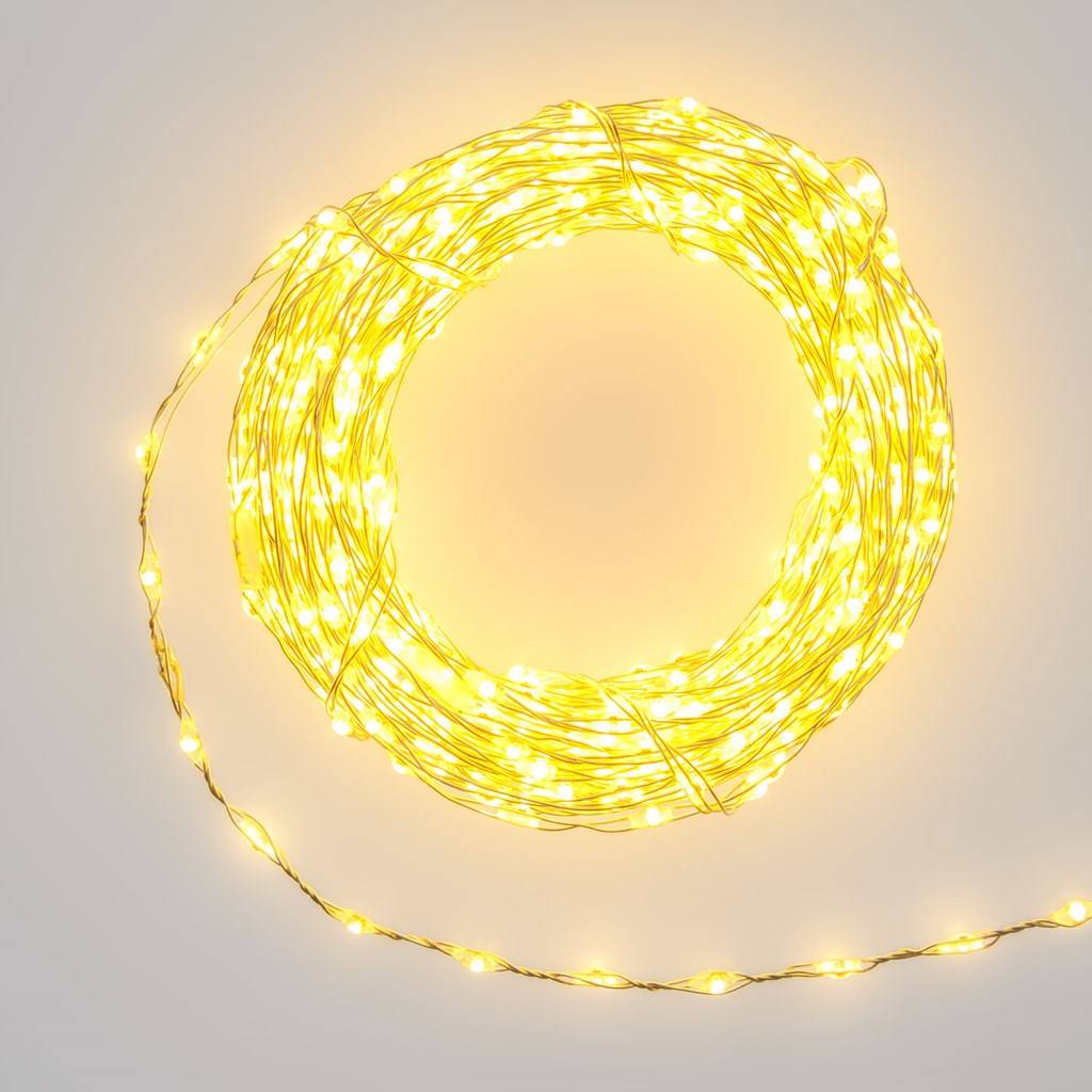 Guirlande fil lumineux blanc chaud 10M 625 micro LED câble argenté extérieur
