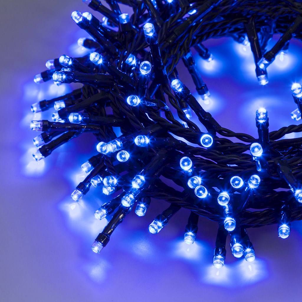Guirlande lumineuse LED bleu IP44 12,5M 8 jeux timer mémoire câble vert