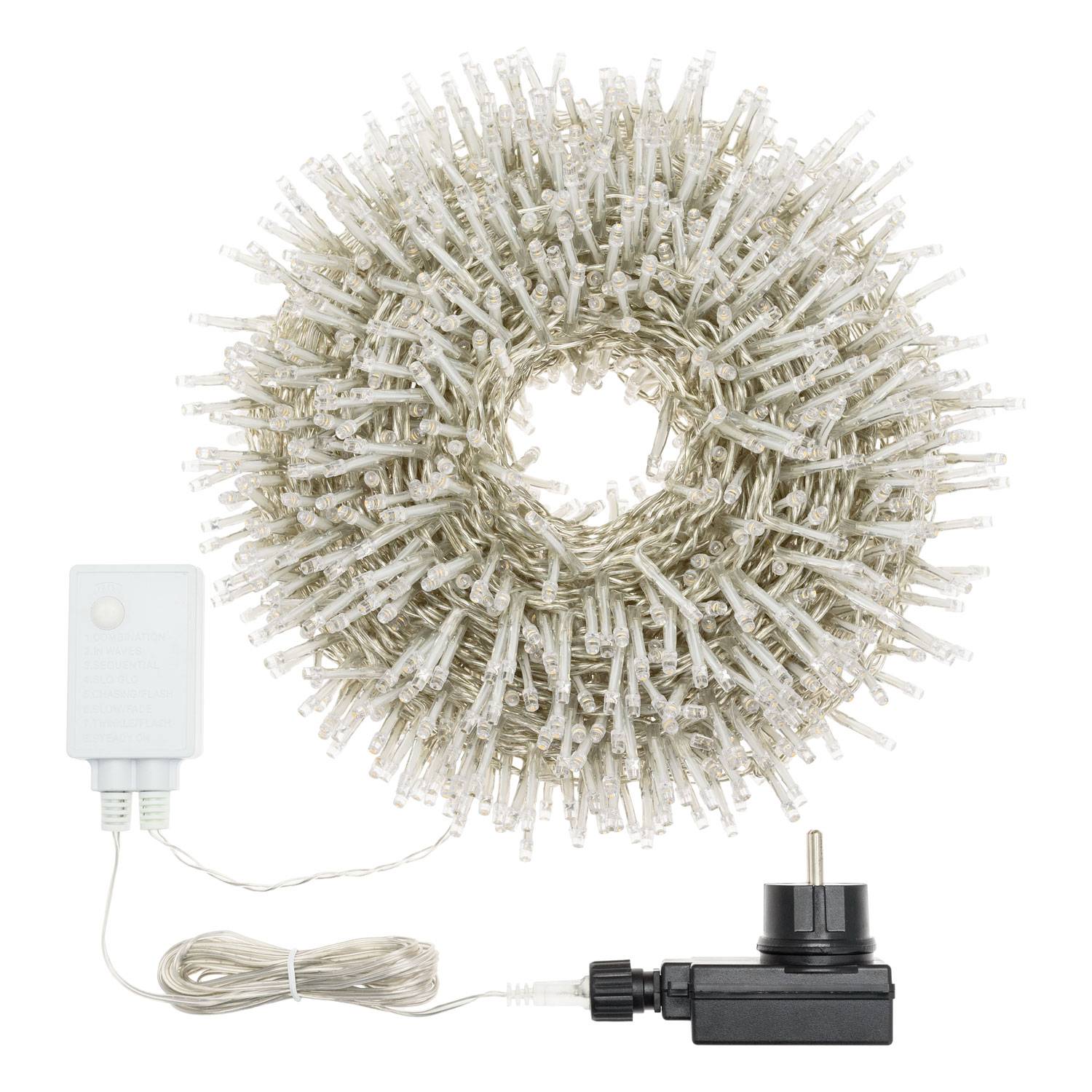 Guirlande électrique extérieure technobright 300 LED 30 m 8 fonctions blanc  froid fil transparent avec timer