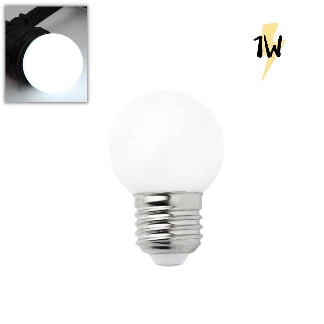 Ampoule LED plastique 1W E27 Blanc froid 6000K G45 pour guinguette