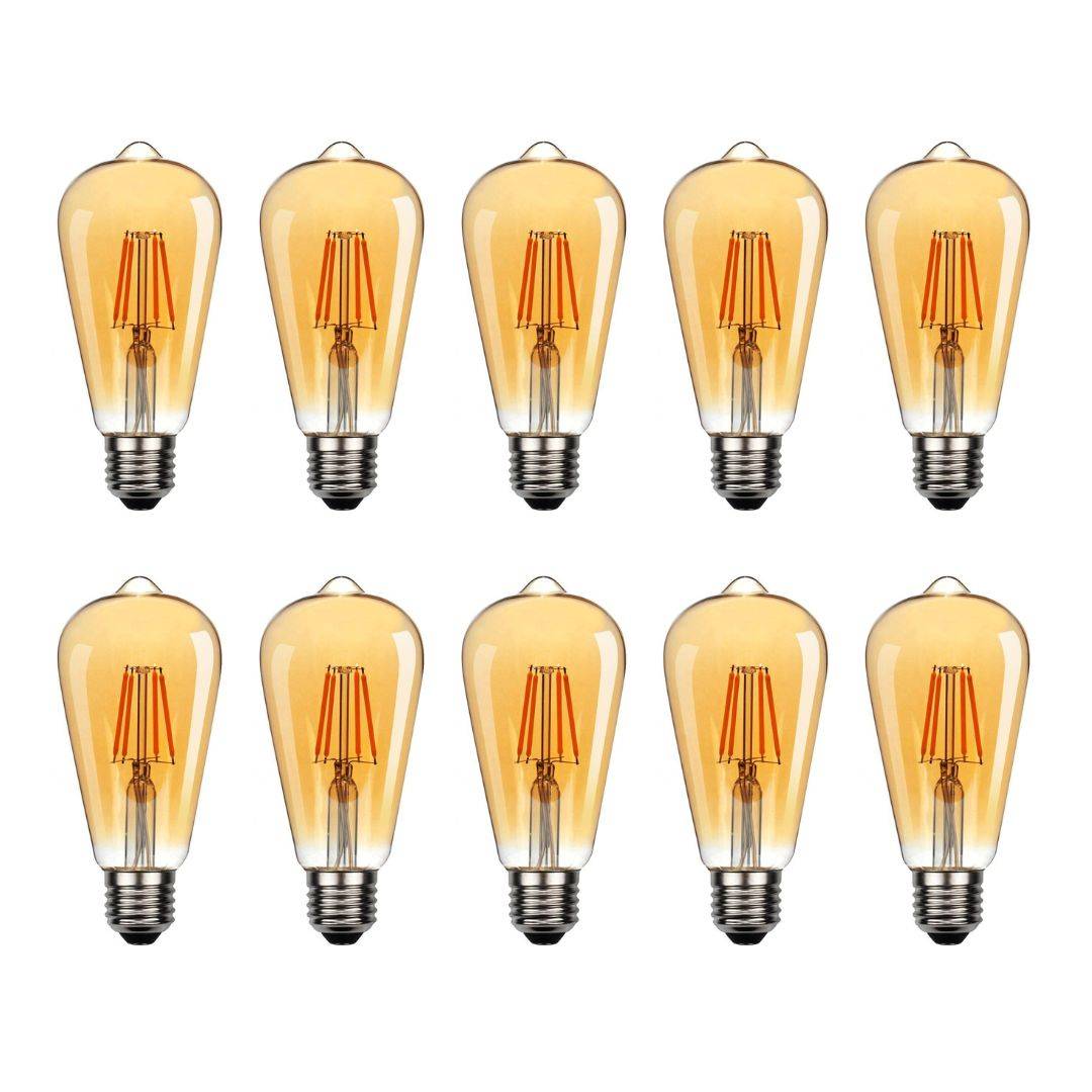 Lot de 10 Ampoules vintage LED filament 4W 2200 kelvin blanc très chaud  verre ambrée E27