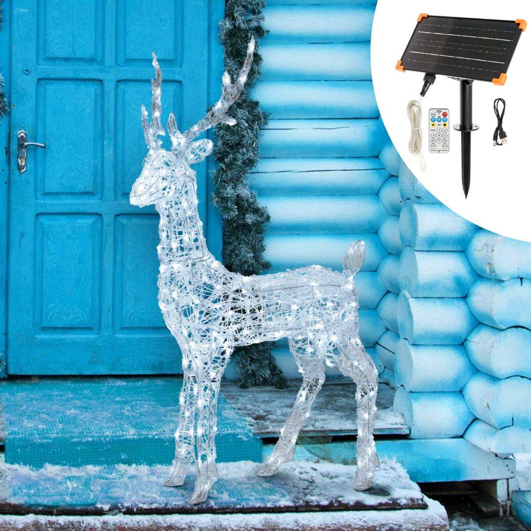 Renne lumineux de Noël Solaire 3D H105cm 180 LED blanc froid 8