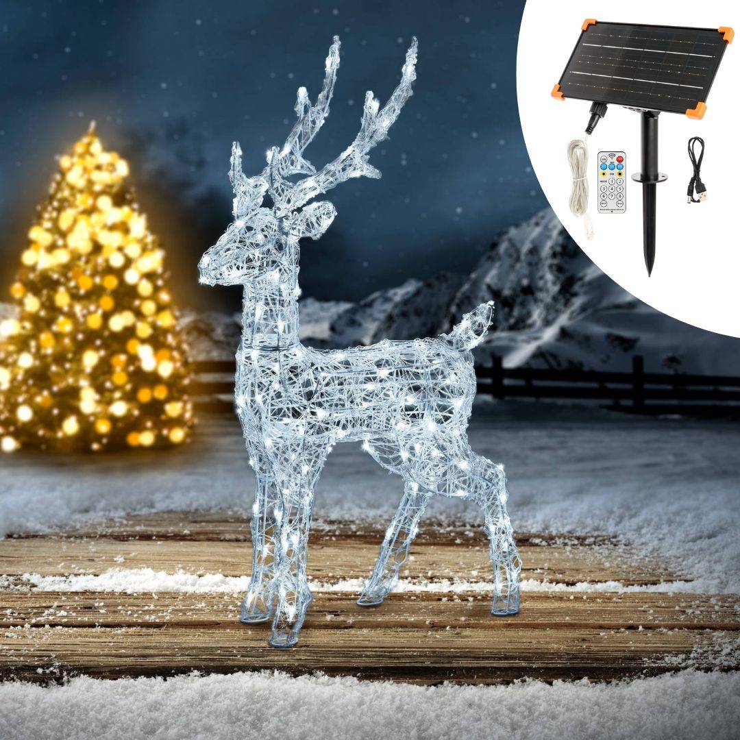 Renne lumineux de Noël Solaire 3D H105cm 180 LED blanc froid 8 modes IP44  SMART Connect